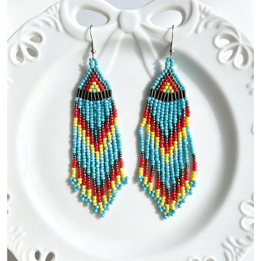 Handcrafted Boho Beaded Tassel Drop Earrings