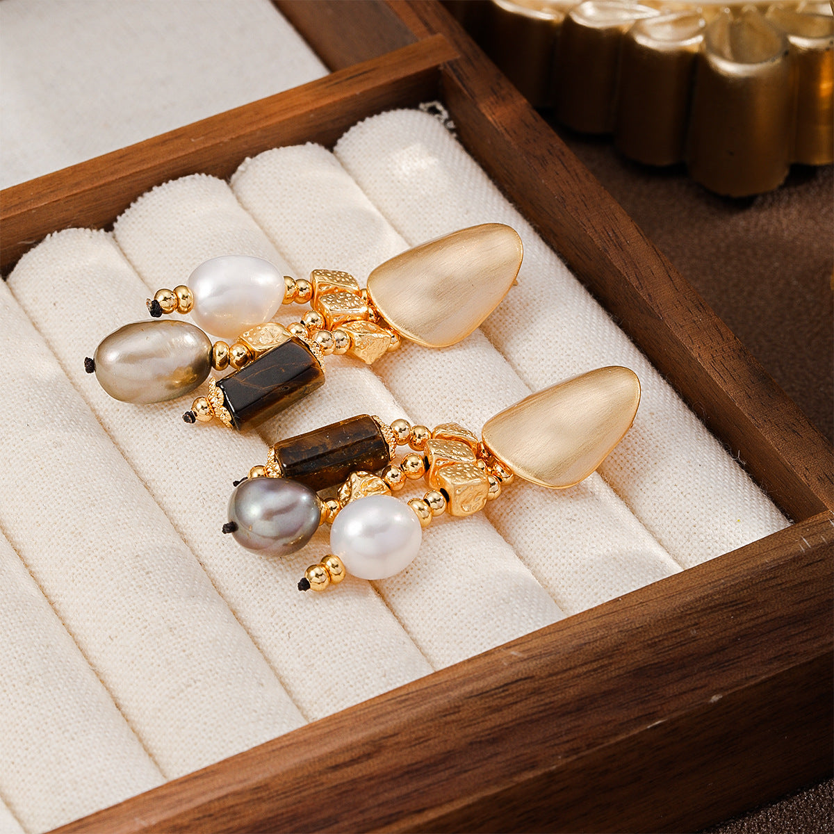 Golden Tide Tiger's Eye & Baroque Pearl Drop Earrings