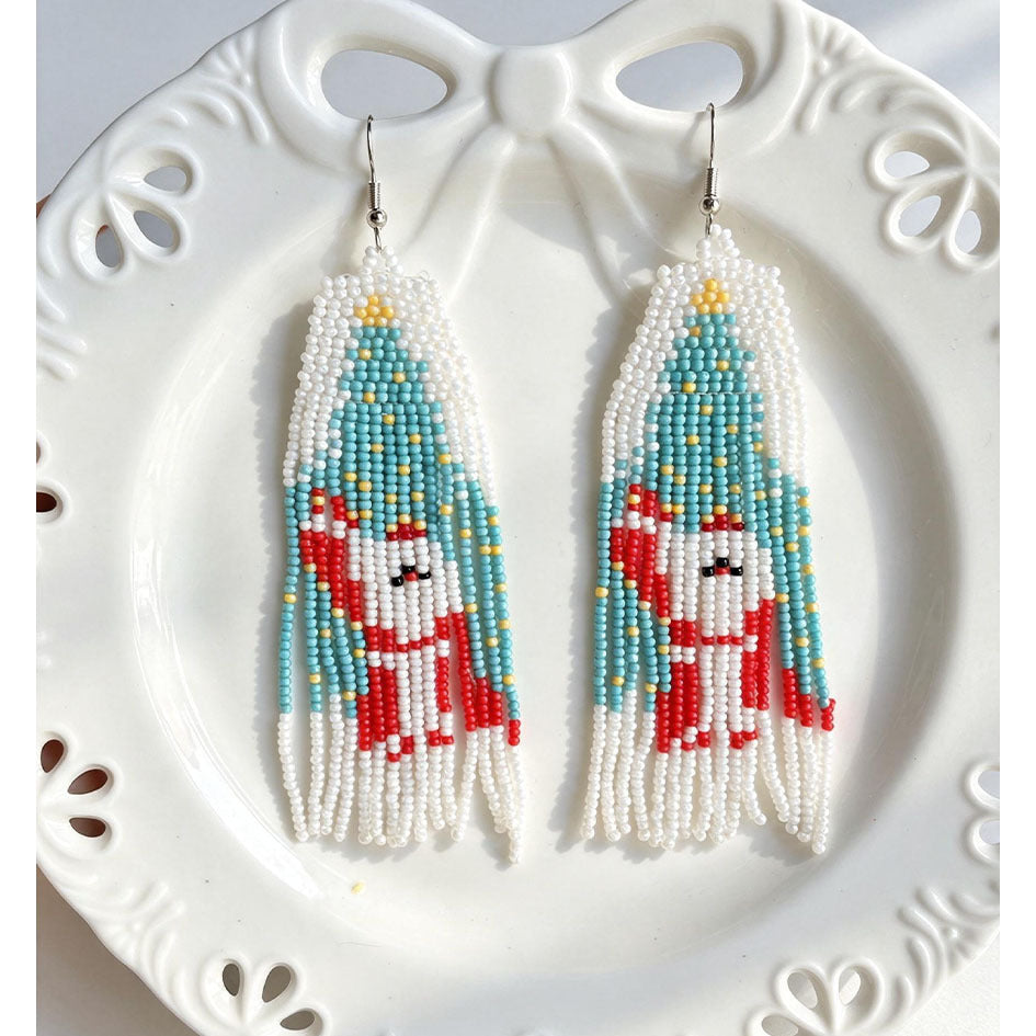 Christmas Beaded Fringe Earrings