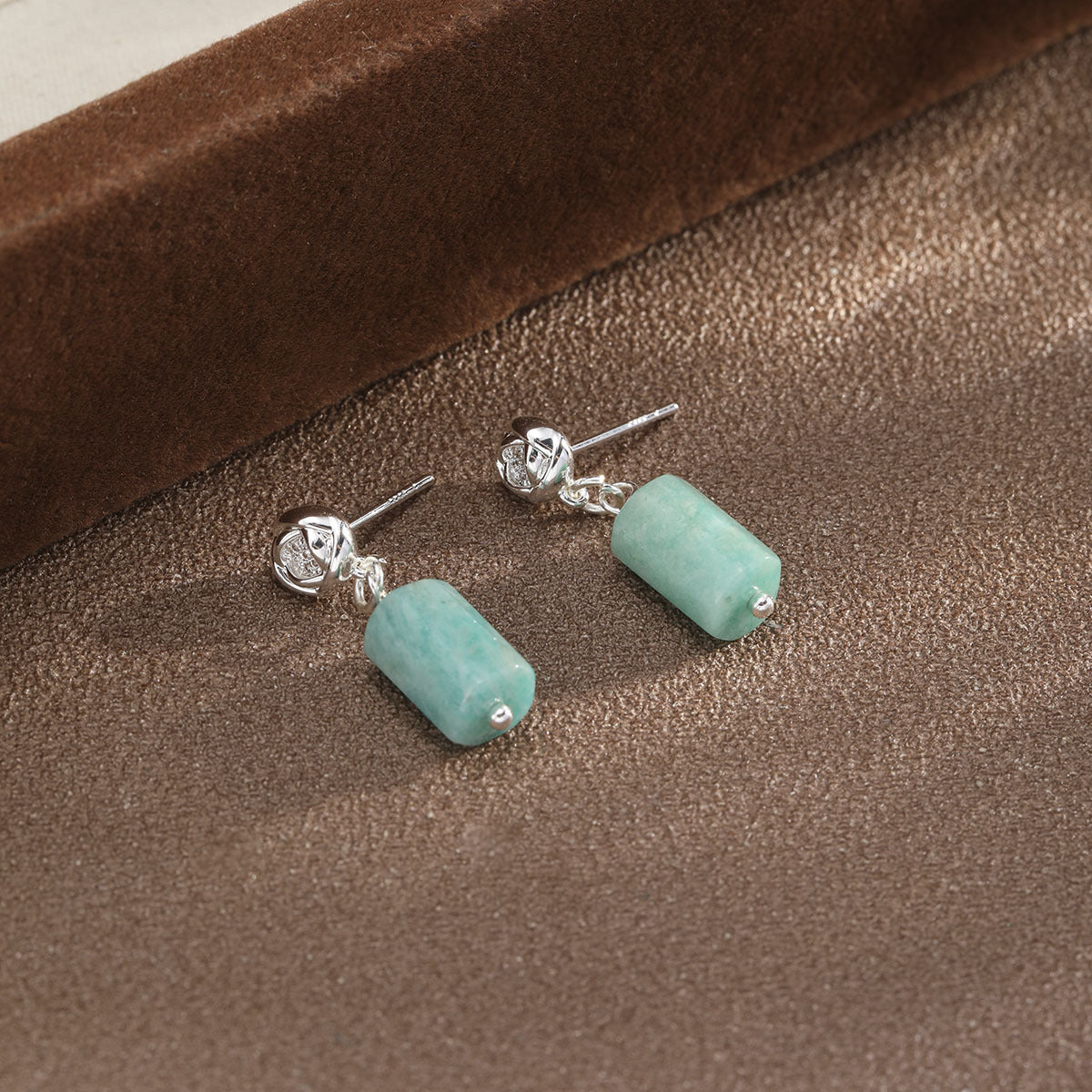 Natural Green Stone Rose Drop Earrings