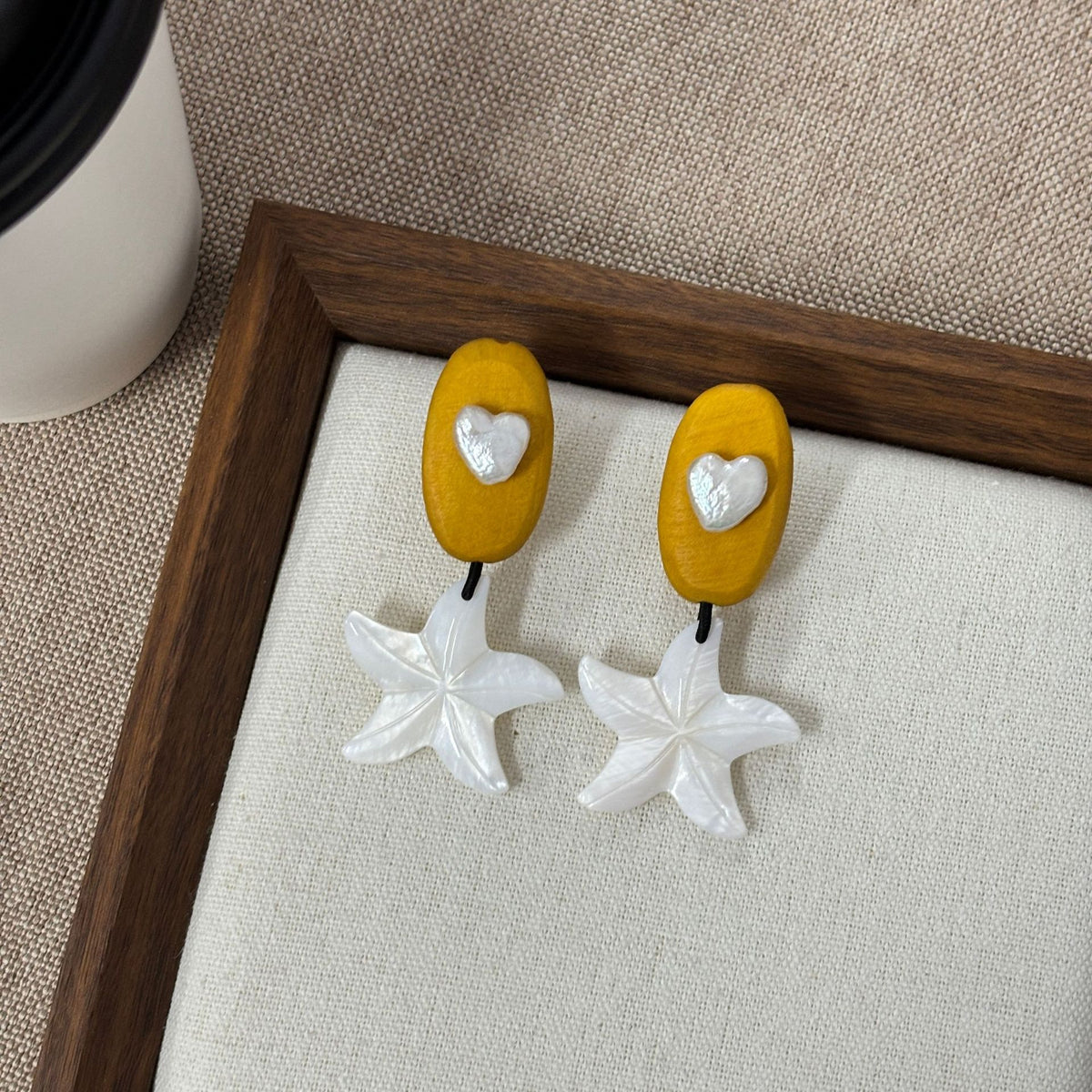 Amber Wood Starfish Earrings
