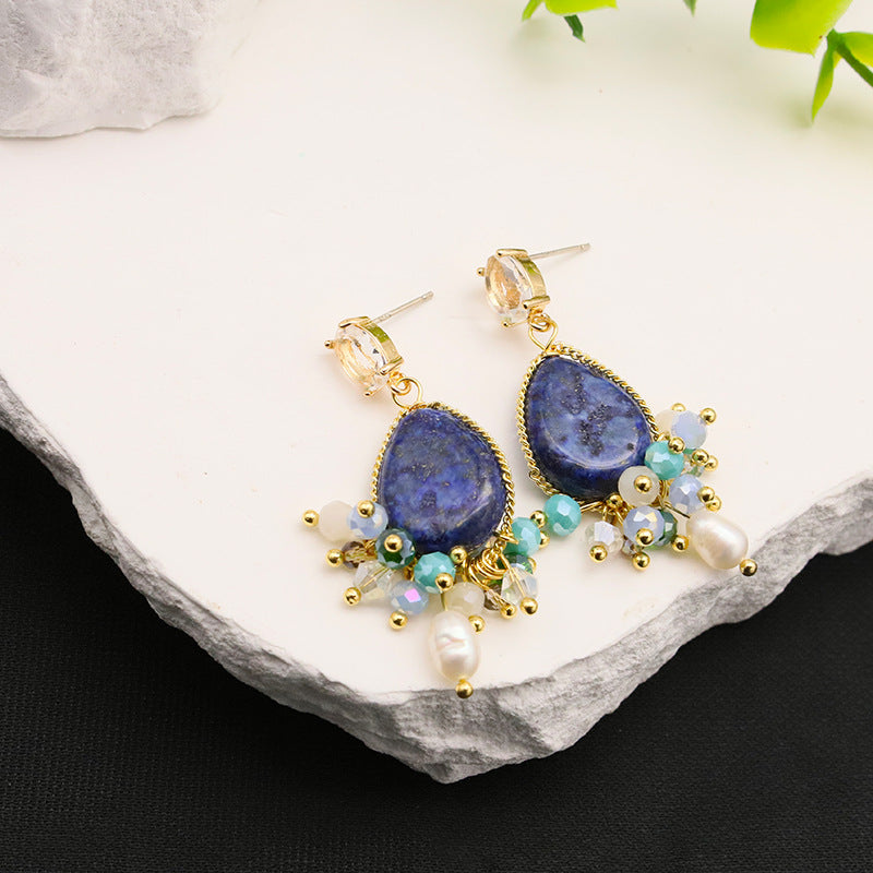 Secret Treasure Lapis Lazuli Pearl & Turquoise Cluster Drop Earrings