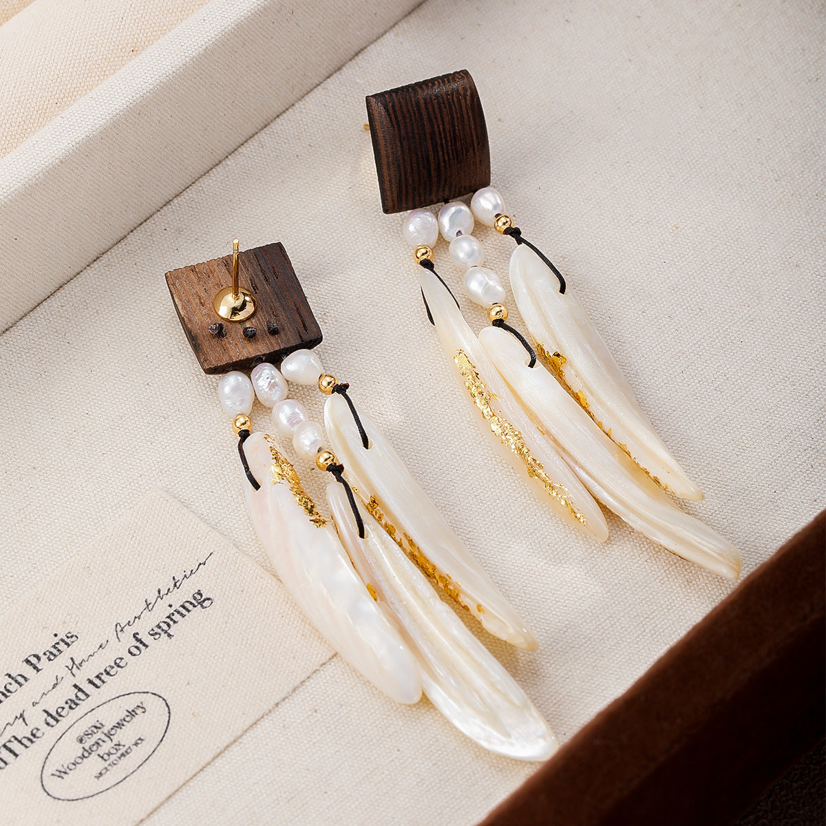 Coastal Drift Wood & Shell Earrings