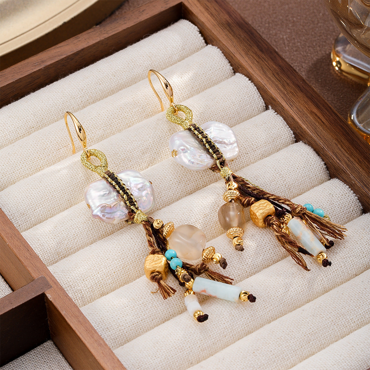 Ocean Treasure Baroque Pearl & Turquoise Tassel Earrings