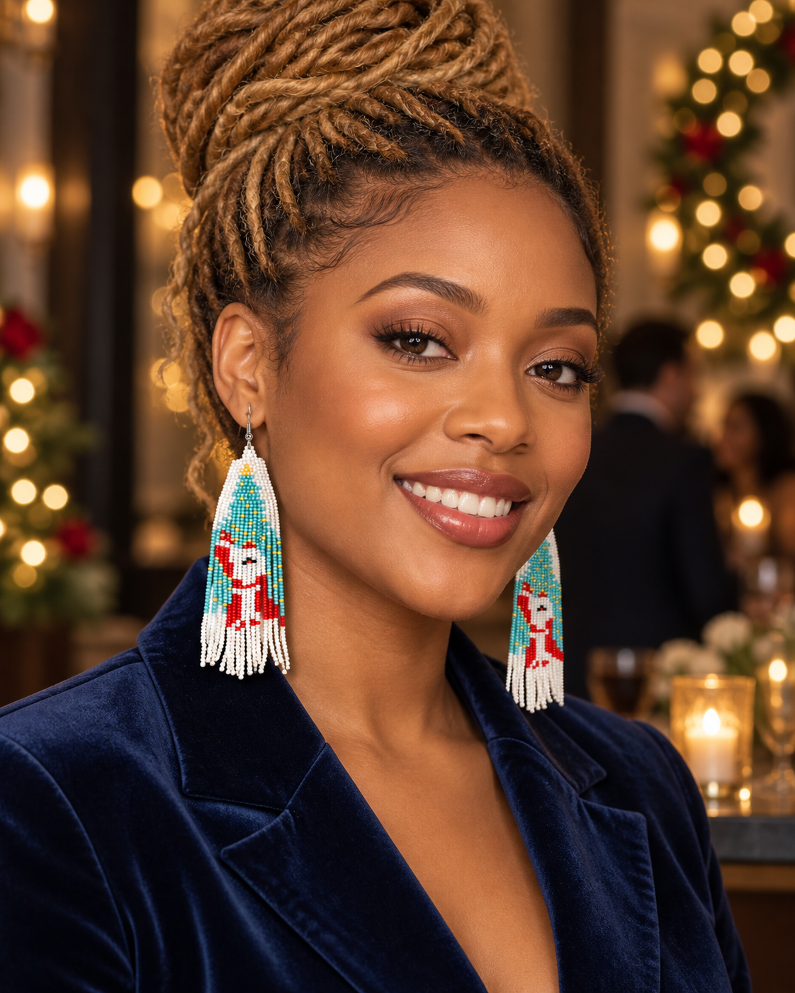 Christmas Beaded Fringe Earrings