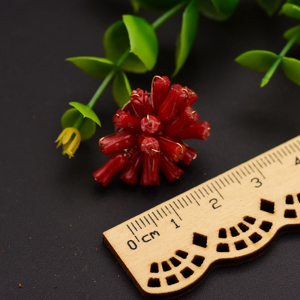 Red Coral Bloom Hand-Wrapped Tube Coral Floral Stud Earrings