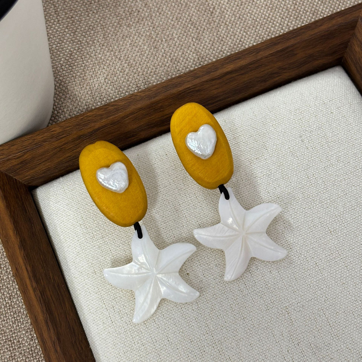 Amber Wood Starfish Earrings