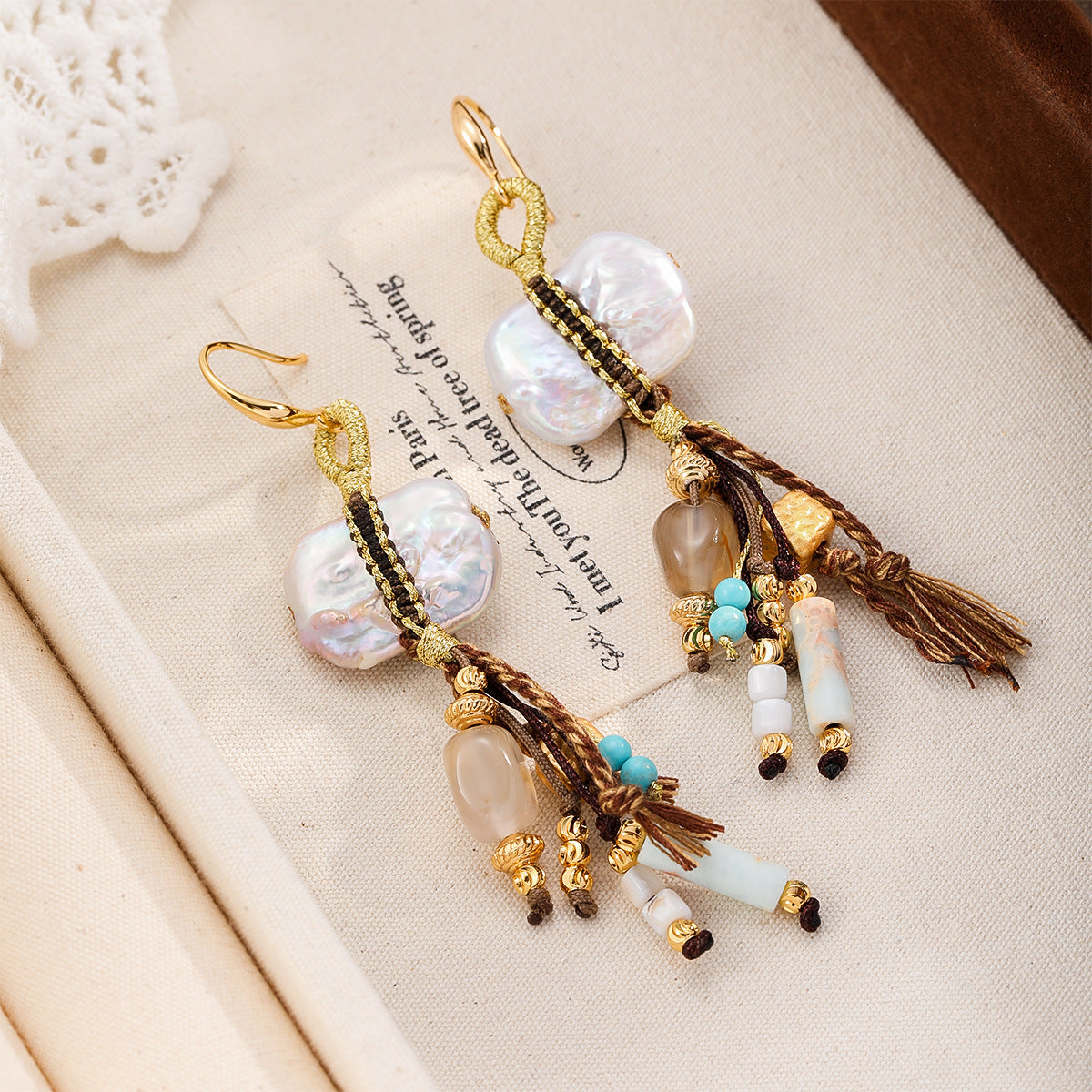 Ocean Treasure Baroque Pearl & Turquoise Tassel Earrings
