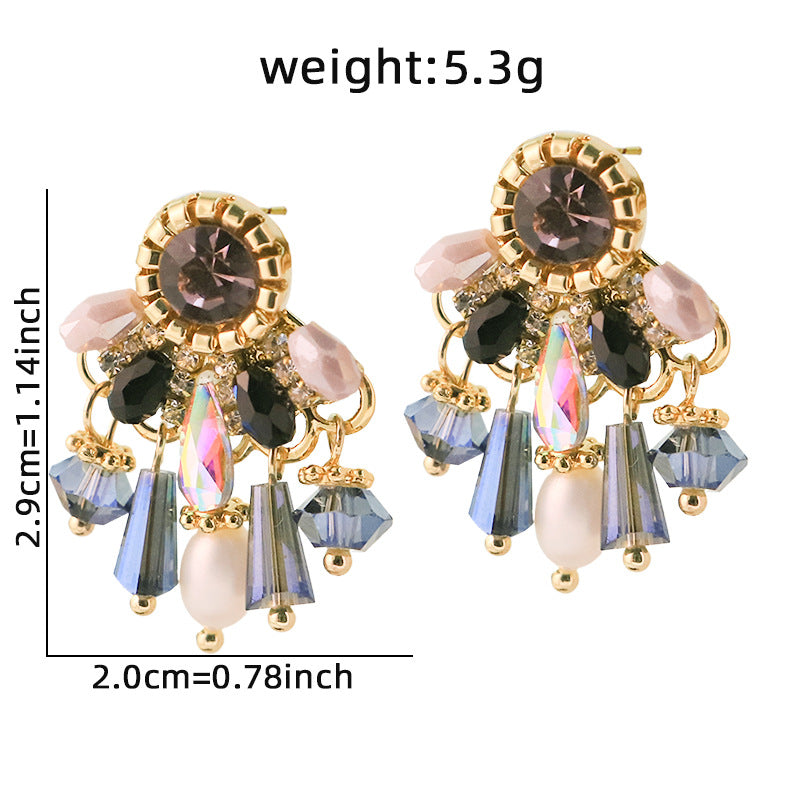 Purple Dream Amethyst Pink Black Glass Iridescent Blue Fringe Vintage Drop Earrings