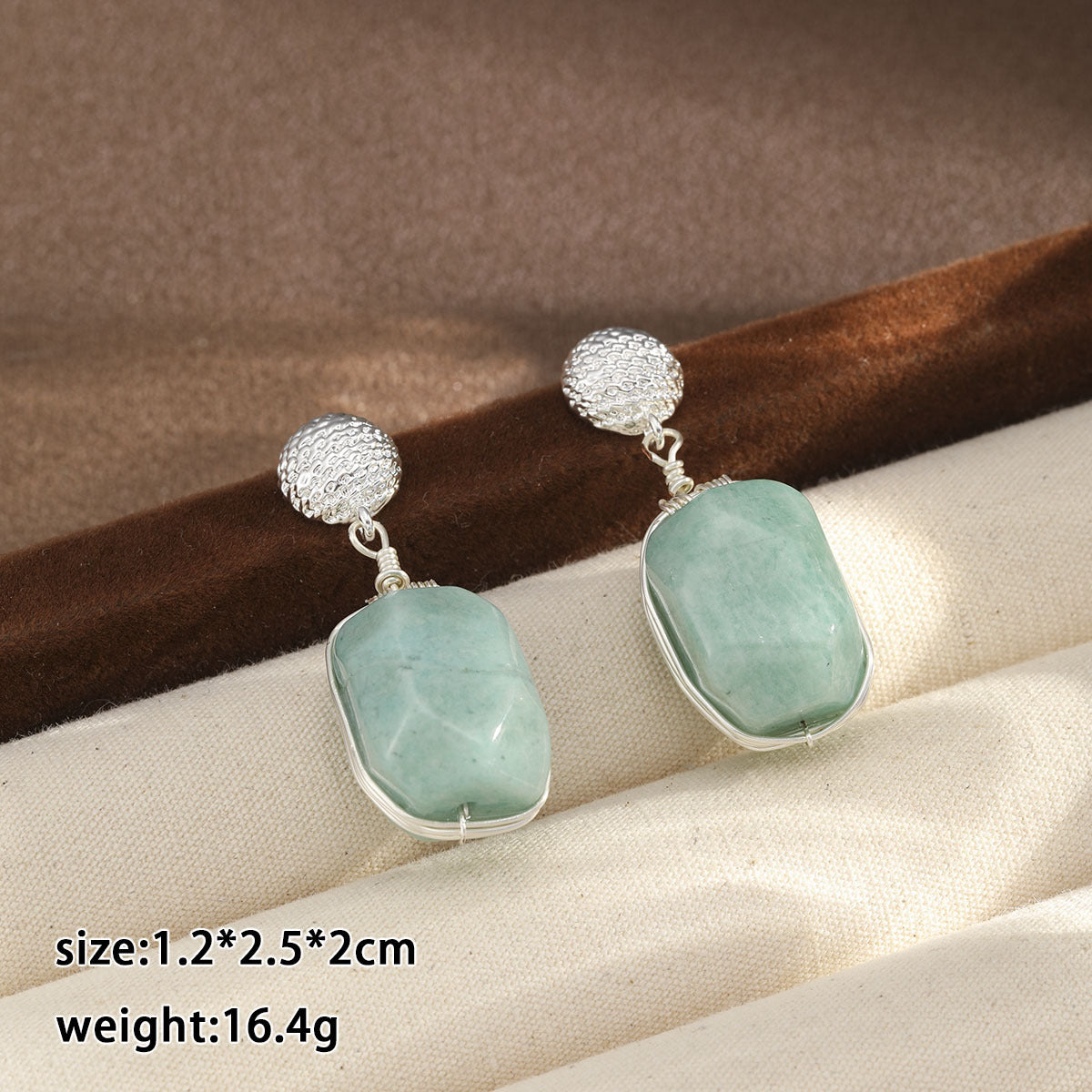 Natural Green Stone Wire-Wrapped Earrings