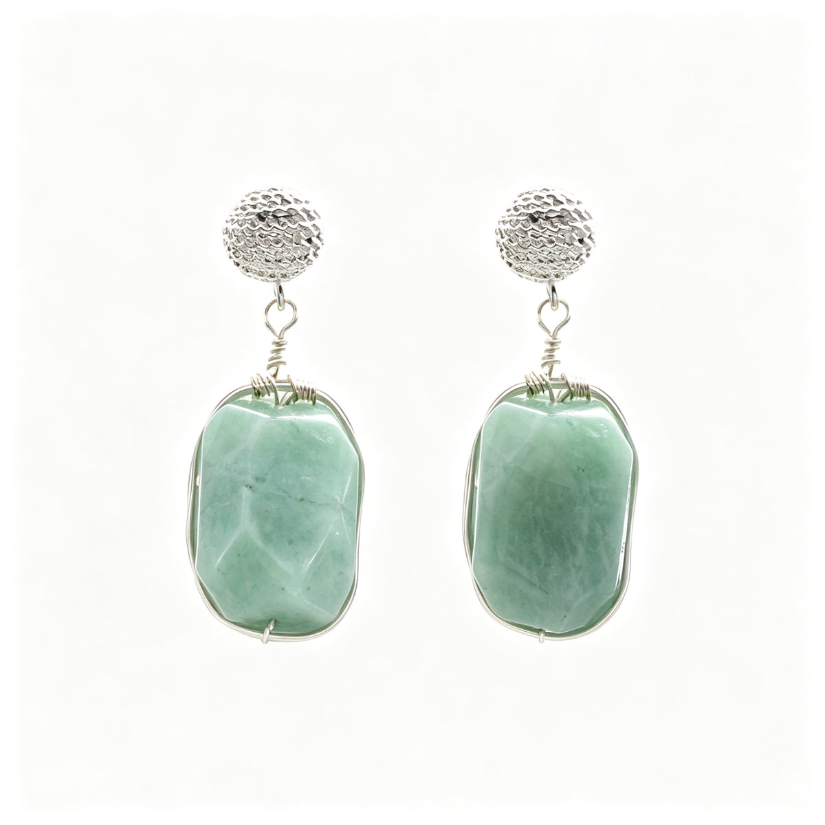 Natural Green Stone Wire-Wrapped Earrings