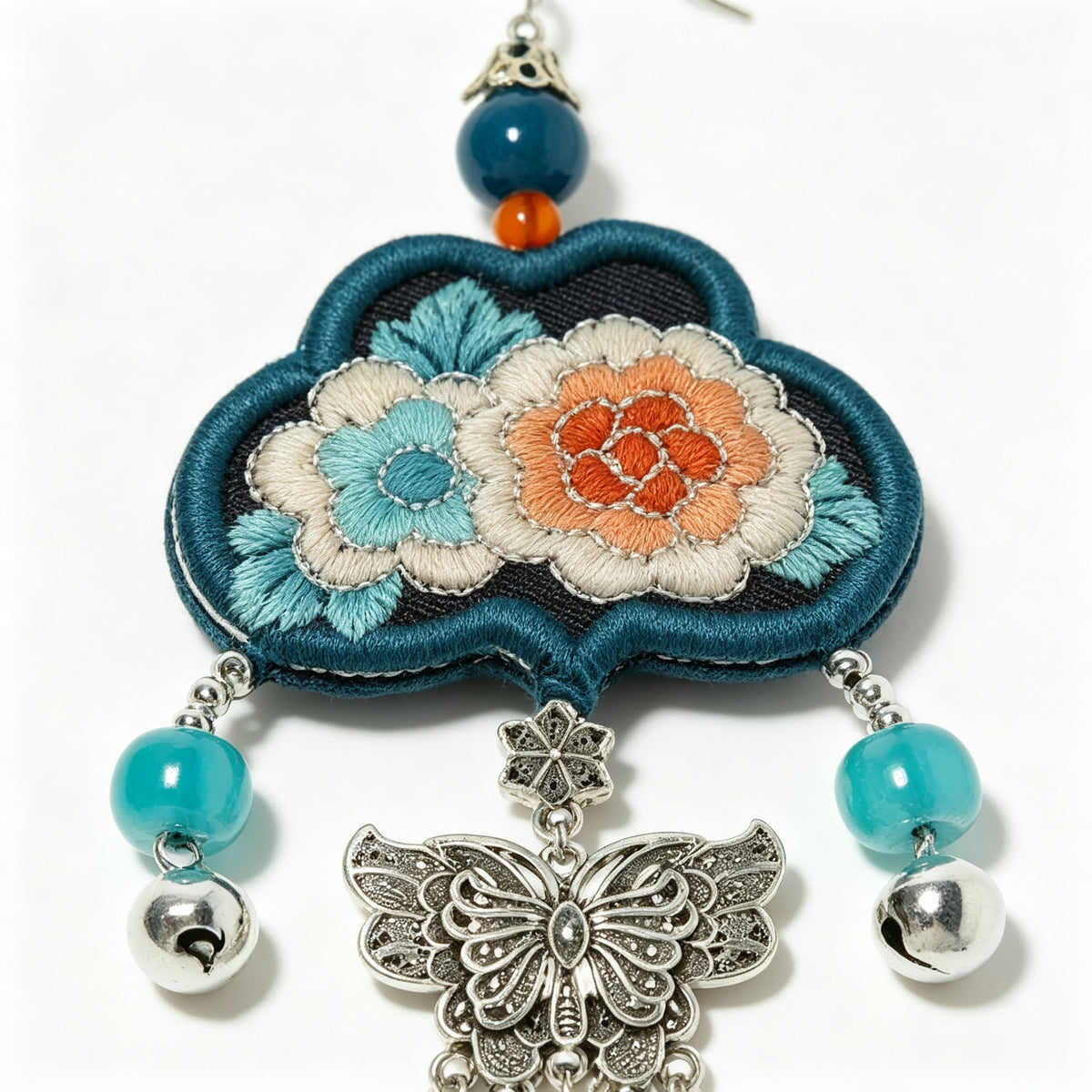 Hand-Embroidered Butterfly Tassel Earrings