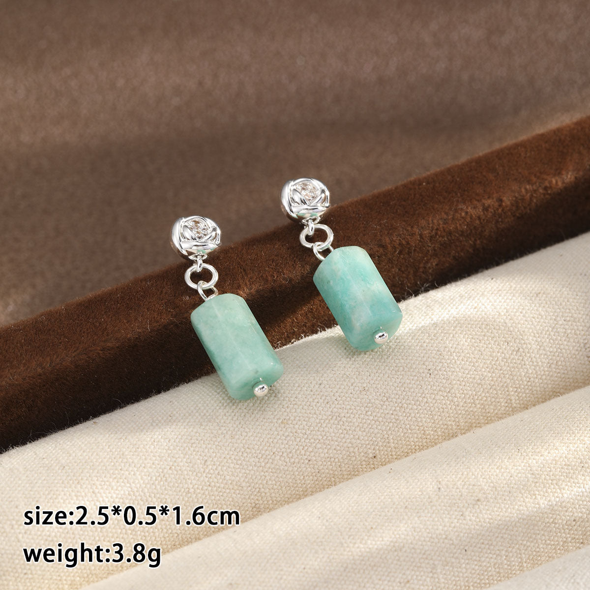 Natural Green Stone Rose Drop Earrings