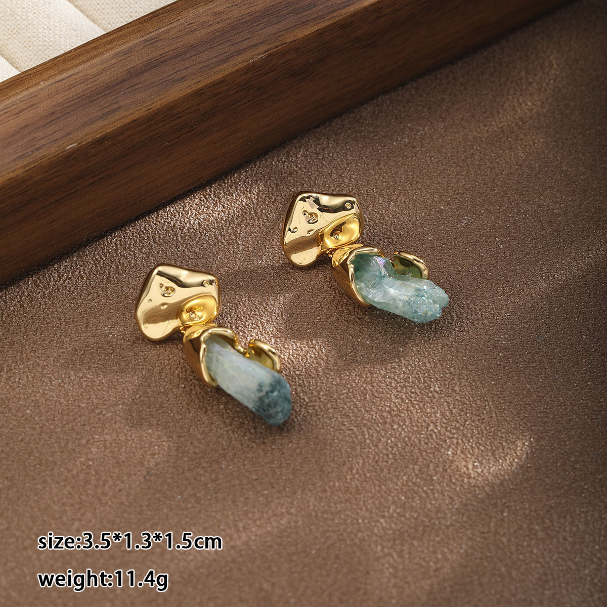 Natural Blue Crystal Gold Drop Earrings