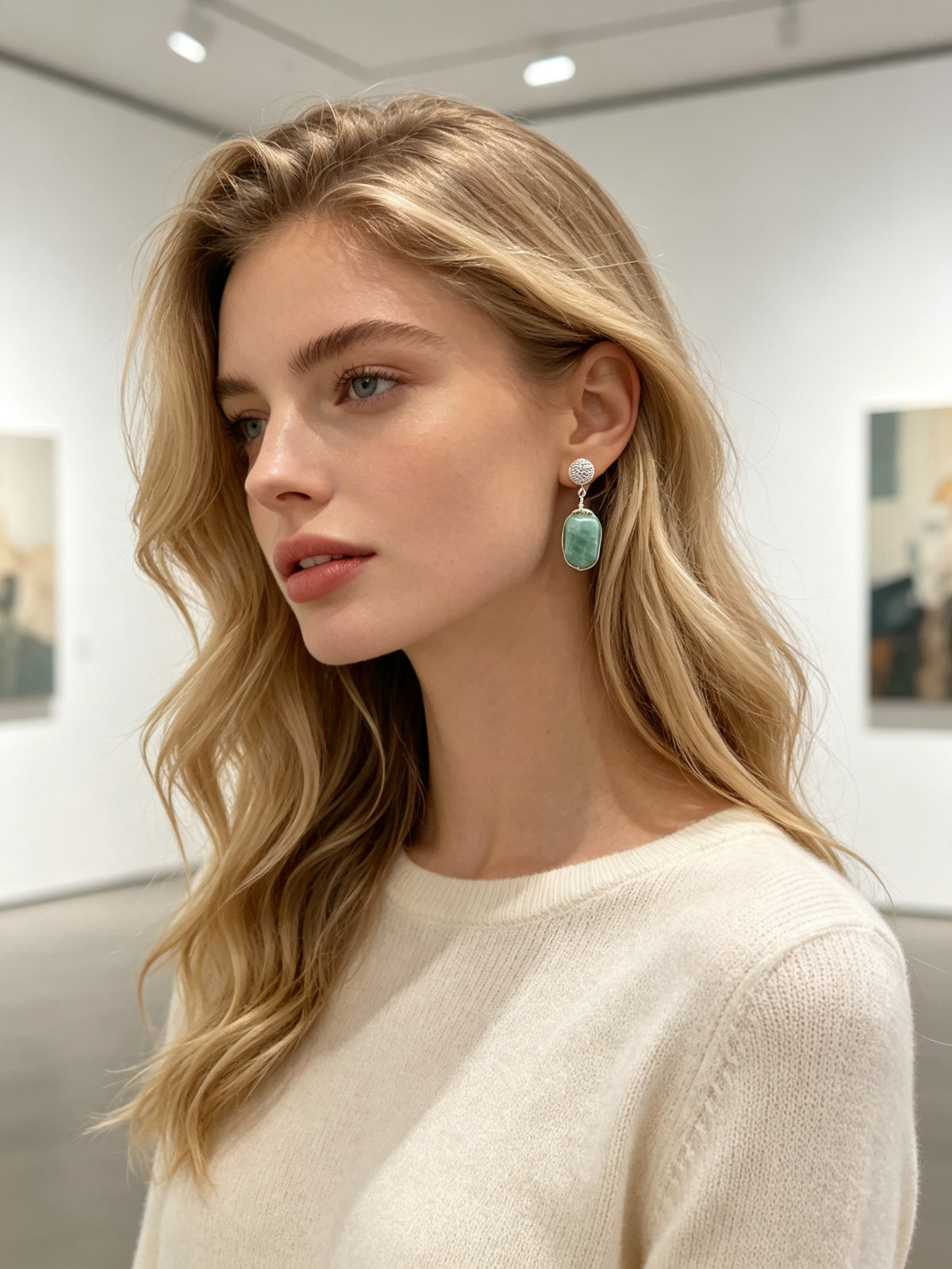 Natural Green Stone Wire-Wrapped Earrings