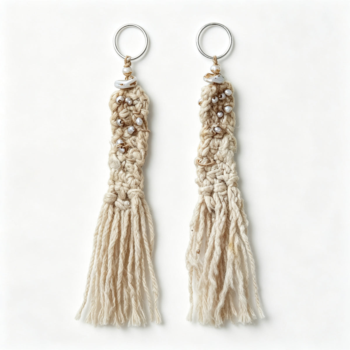 Handwoven Pearl Tassel Drop Earrings