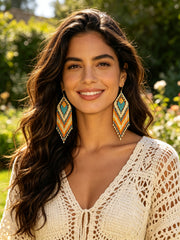 Handcrafted Boho Beaded Tassel Drop Earrings
