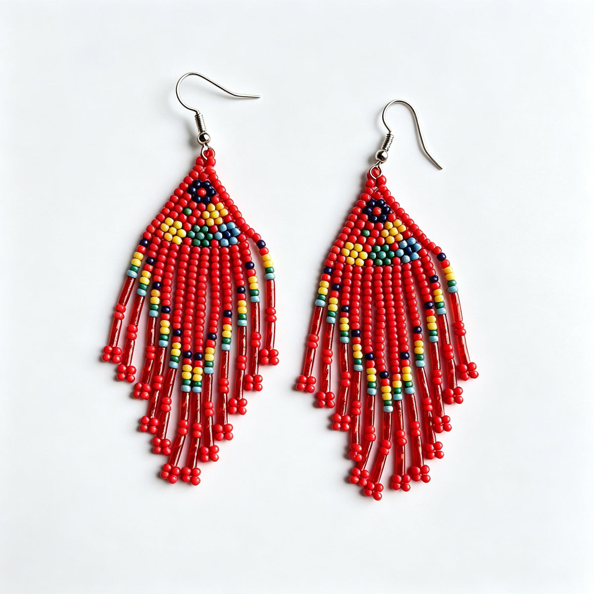 Handcrafted Tribal Beaded Fringe Drop Earrings