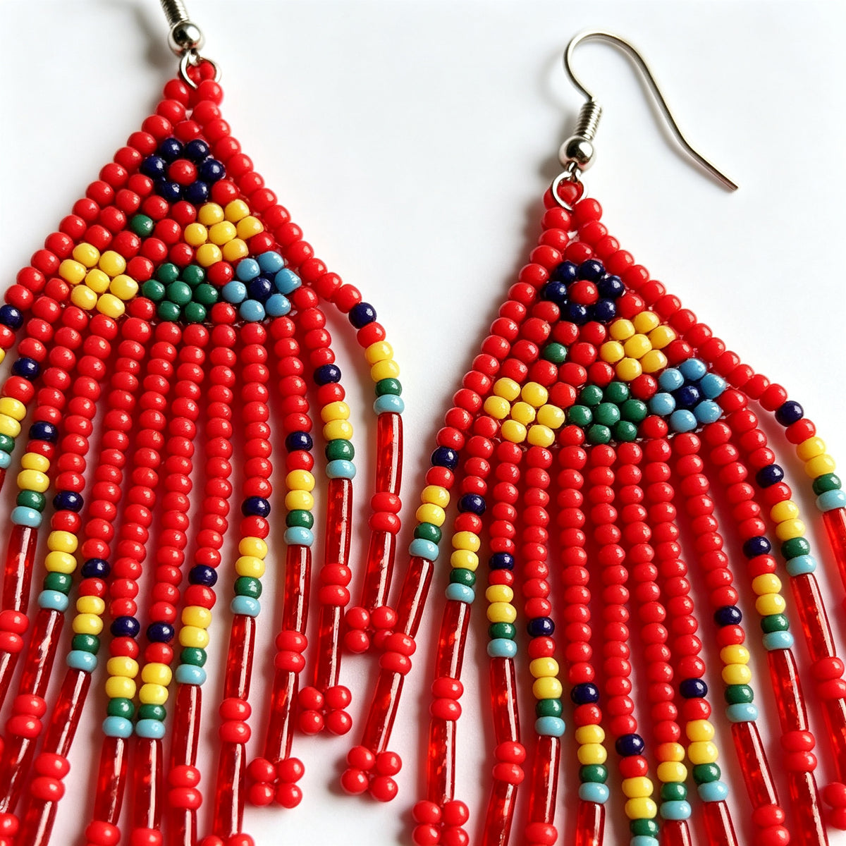 Handcrafted Tribal Beaded Fringe Drop Earrings