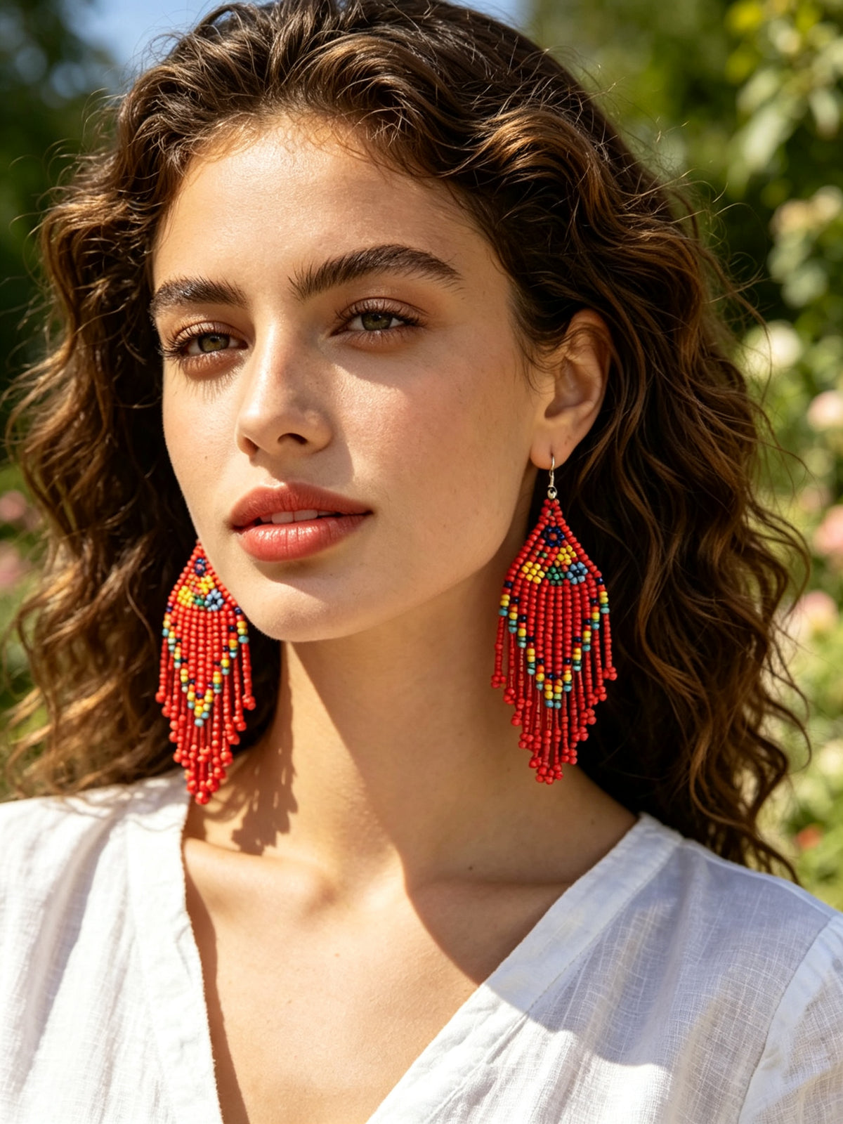 Handcrafted Tribal Beaded Fringe Drop Earrings