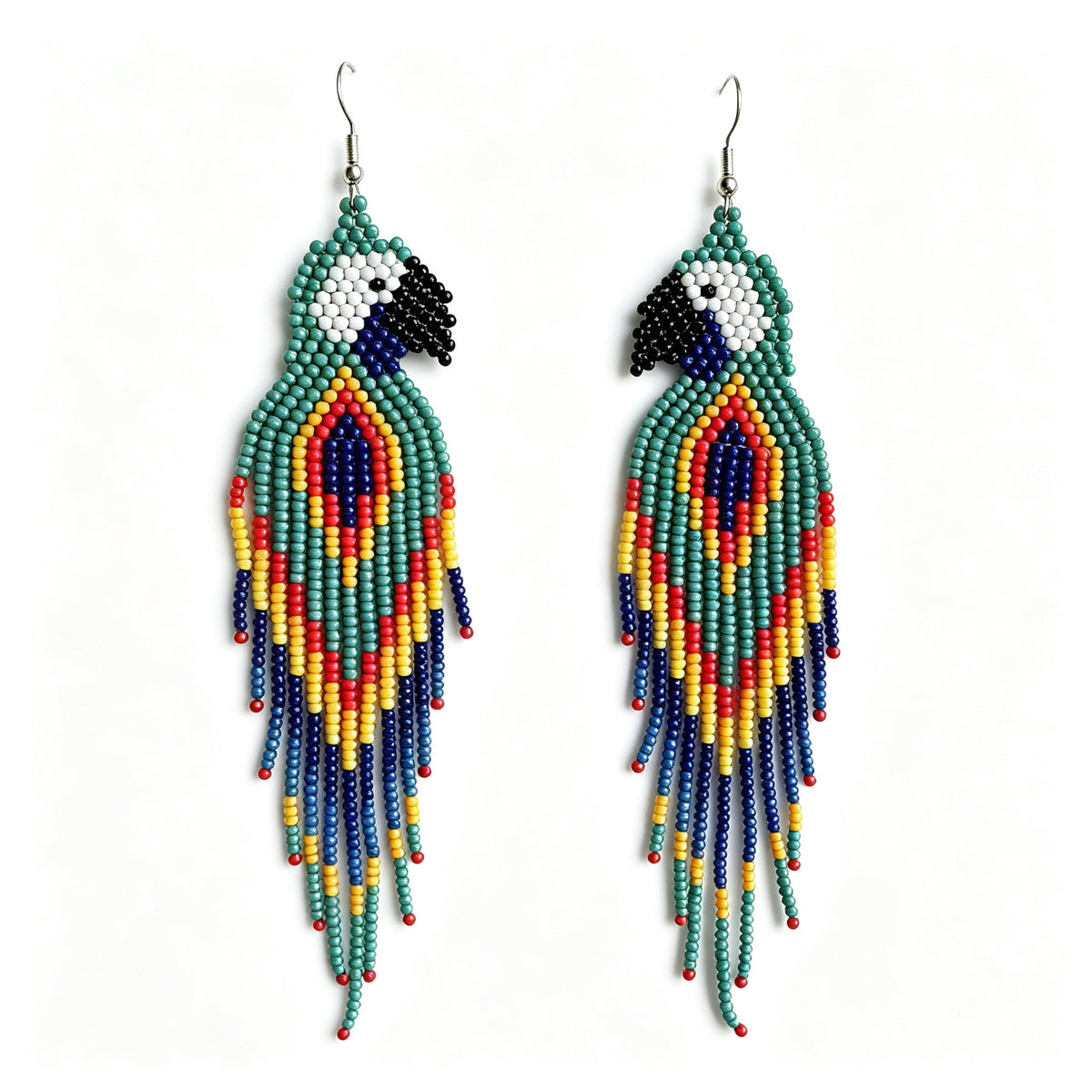 Handcrafted Tribal Beaded Fringe Drop Earrings
