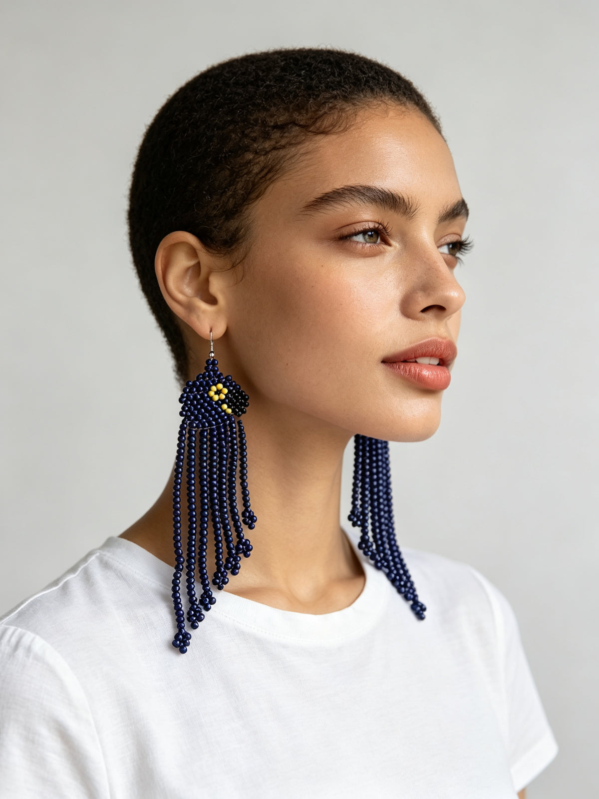 Handcrafted Tribal Beaded Fringe Drop Earrings