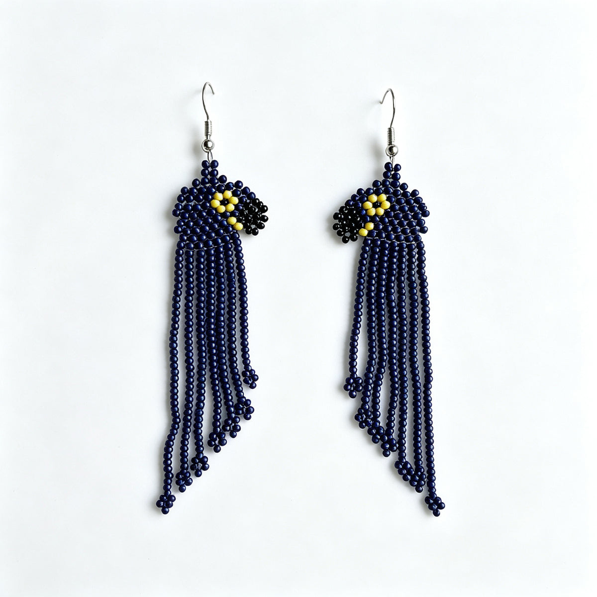 Handcrafted Tribal Beaded Fringe Drop Earrings