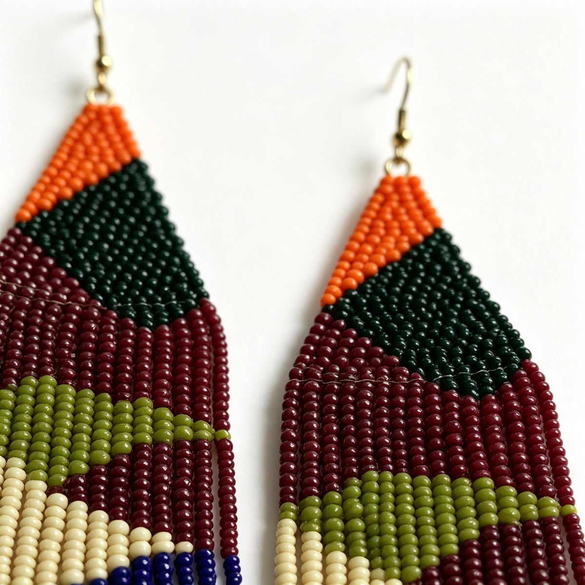 Handcrafted Boho Beaded Tassel Drop Earrings