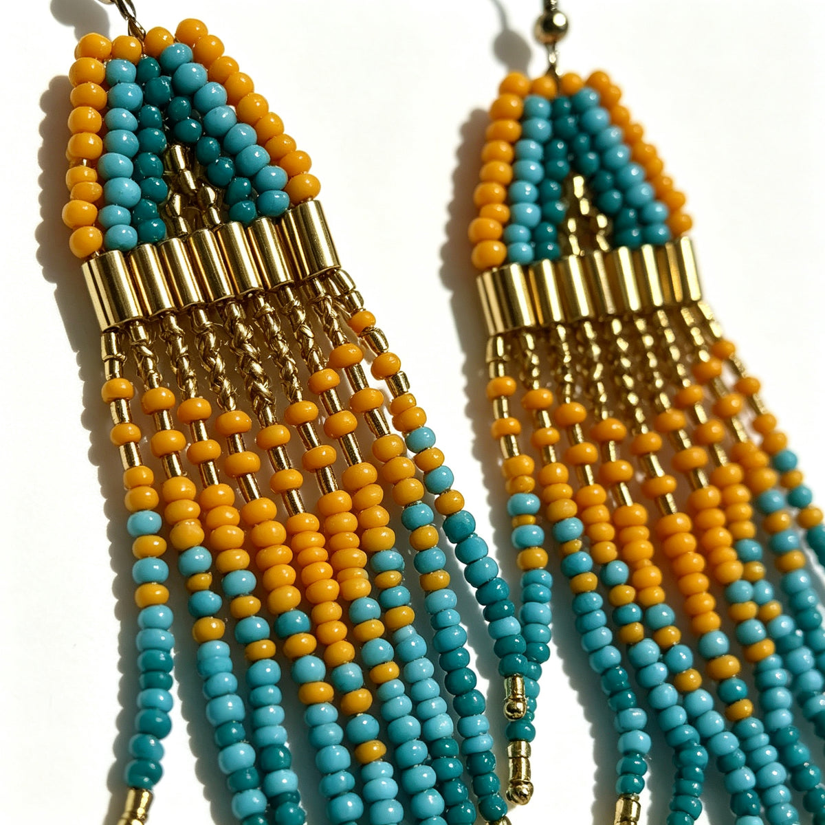 Handcrafted Tribal Beaded Fringe Drop Earrings