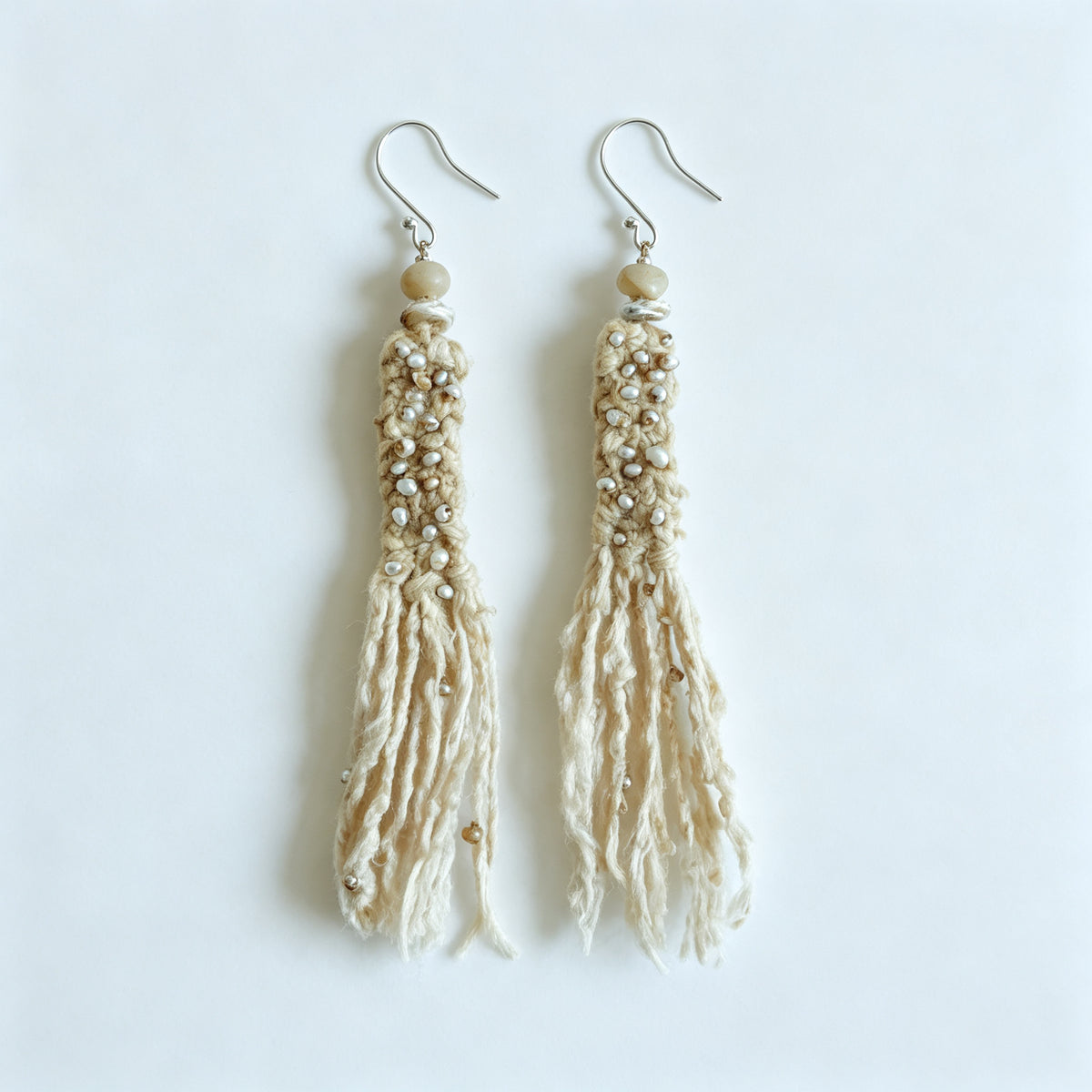 Handwoven Pearl Tassel Drop Earrings