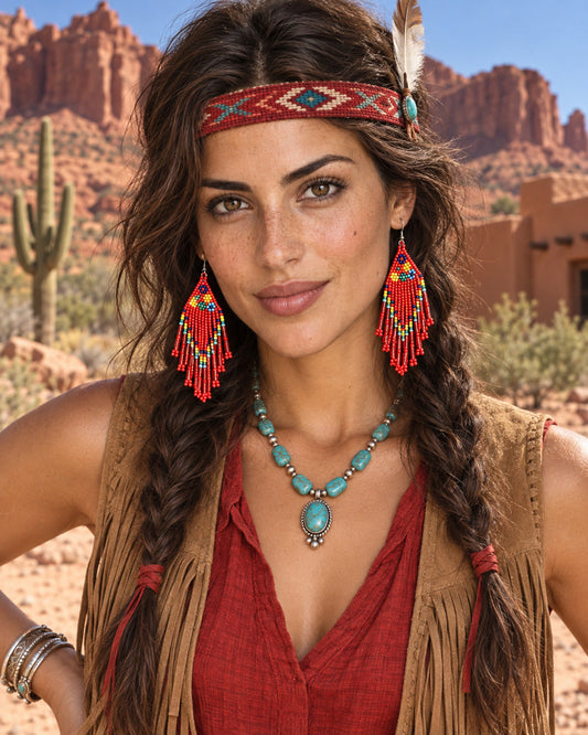 Handcrafted Tribal Beaded Fringe Drop Earrings